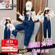 奧特曼童裝女童套裝春秋新款兒童秋裝女孩時(shí)尚襯衫牛仔背帶褲休閑兩件套 圖片色 120 建議110-120cm6-7歲