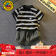 G.DUCKKIDS童裝男童套裝夏季2025新款夏裝條紋短袖兒童衣服男孩中小童休閑裝 黑色 100碼建議2~3歲【 90-100】cm