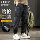 JEEP SPIRIT吉普休閑褲男秋季潮流工裝褲子運動(dòng)哈倫沖鋒束腳褲 黑色 XL