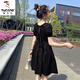 啄木鳥(niǎo)冰絲連衣裙女冰絲今年流行裙子夏季新款ins超仙學(xué)生小個(gè)子森系 黑色 L 110-125斤