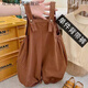 雙魚(yú)兔森系復古~寶寶背帶褲韓版文藝薄款背帶7分褲寶夏季褲子潮 咖啡色 后V型 單件褲 80