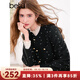 百圖betu女裝2025春季新款短外套圓領(lǐng)波點提花粗花呢外套女2501T39 黑色 M
