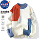 NASA MARVEL針織衫秋冬季百搭休閑圓領(lǐng)潮流毛衣保暖情侶針織衫上衣 橘色 XL