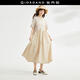 佐丹奴 設計師款裙子女新款純棉拼接圓領(lǐng)壓褶短袖連衣裙女18464702 15卡其 S