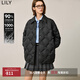 LILY冬新款女裝經(jīng)典菱格紋襯衫領(lǐng)寬松黑色羽絨服外套女中長(cháng)款 510黑色 M