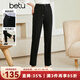 betu百圖女裝休閑褲開(kāi)叉設計九分褲高腰顯瘦休閑褲女2207T54 黑色 L