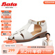 拔佳（Bata）包頭涼鞋女春新款牛皮鏤空復古英倫丁字鞋羅馬鞋ATA27AK4 米白 37