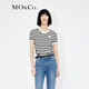 MO&Co.經(jīng)典條紋珠繡logo短袖短款薄款針織衫白黑條上衣女摩安珂 白黑條色-第2批 M 165
