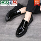 卡帝樂鱷魚（CARTELO）漆皮男鞋亮面潮鞋韓版英倫風(fēng)小皮鞋夏季尖頭豆豆鞋男士休閑一腳蹬 9202【凈版 41