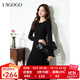 LAGOGO含羊毛黑巧密語(yǔ)系帶針織連衣裙女拉谷谷2025冬新款黑色裙子 黑色 L