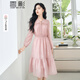 香影碎花連衣裙女長(cháng)袖2026春季新款木耳領(lǐng)收腰溫柔風(fēng)簡(jiǎn)單大方裙子 粉紅 M