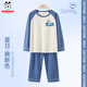 巴布豆兒童睡衣純棉男童家居服女童套裝長(zhǎng)袖t恤長(zhǎng)褲兩件套【7A抗菌】 海軍藍(lán) 側(cè)躺巴布X 140