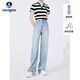 Navigare意大利小帆船女士牛仔褲秋季親膚長(cháng)絨棉水洗長(cháng)褲百搭直筒褲子 冰水藍 M