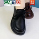 卡帝樂鱷魚（CARTELO）高檔真皮小皮鞋女2025新款女鞋軟底軟面軟牛皮休閑百搭厚底 黑色 38