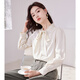 香影（xiangying）雪紡襯衫女長(cháng)袖2026春季新款米白法式上衣通勤蝴蝶結飄帶襯衣 米色 L
