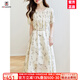 AEMAPE高端時尚碎花連衣裙女2025年夏季新款小個子雪紡衫收腰顯瘦長裙子 杏竹葉 L 110-125斤