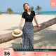 三彩2025夏季新款碎花半身裙高腰開(kāi)叉雪紡A字裙浪漫長(cháng)裙清新M 藏青色花卉 S 155/64A