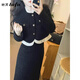 她芙（tafu）品牌女裝黑色小香風(fēng)連衣裙女2025春秋新款氣質(zhì)毛呢小個(gè)子包臀裙 黑色 M