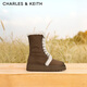 CHARLES&KEITH厚底毛絨系帶雪地靴馬丁靴生日禮物送女友CK1-90920165 Brown棕色 38 （245）