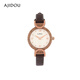 AJIDOU生日禮物阿吉豆手表女小圓盤(pán)復古表優(yōu)雅通勤女神牛皮革表帶腕表 咖啡色 25mm