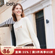 百圖betu女裝秋冬新款毛衣復古圓領(lǐng)慵懶風(fēng)字母刺繡毛衣女 米白 L