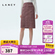 朗姿/LANCY春季新款高腰顯瘦小香風(fēng)半身裙包臀裙子中長(cháng)款氣質(zhì) 艷桃紅色 L