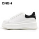 CNSH【意大利名品】鞋子女2024新款小白鞋女運動(dòng)鞋厚底增高軟底休閑鞋 白黑【牛皮鞋面-增高6cm】 35