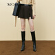 MO&Co.半身裙春學(xué)院風(fēng)不對稱(chēng)立體壓褶開(kāi)叉短裙(附腰帶)摩安珂 赭褐色 S 160