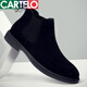 卡帝樂(lè )鱷魚(yú)（CARTELO）新品男士中幫尖頭切爾西靴磨砂皮百搭英倫風(fēng)馬丁靴潮鞋休閑皮靴子 短筒3053黑色加棉短/筒 38