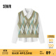 森馬（Semir）長(cháng)袖襯衫女冬季菱形格V領(lǐng)短背心易打理襯衣俏皮學(xué)院風(fēng)兩件套 白咖色調00315 M