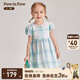 PawinPaw【學(xué)院風(fēng)】卡通小熊童裝夏季女寶寶撞色格紋泡泡袖連衣裙 L/Green淺綠色/41 100 cm