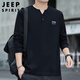 JEEP SPIRIT吉普長(cháng)袖T恤男春秋季男士休閑男裝上衣服寬松純色打底衫 黑色 3XL