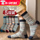諄梧復古襪子男士秋冬季保暖吸汗防臭加厚民族風(fēng)粗線(xiàn)針織襪潮襪冬天 【混色款】復古中筒襪 5雙 均碼