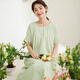 康妮雅（Conlia）純棉睡裙女夏季2024新款格子甜美短袖家居服大碼睡衣春秋款 淡翠綠 M 推薦155-165cm/45-58kg