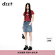 DZZIT地素短袖T恤夏季復古植絨印花工藝上衣女 大紅色 XS