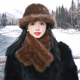 妙奕嘉帽子冬季女仿貂皮保暖帽洋氣顯臉小毛絨圍巾冬帽漁夫帽子圍巾一體 咖色仿皮草帽兩件套【帽子+圍巾】 均碼