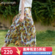 Olrain歐芮兒印花壓褶法式度假半身裙女夏季2025新款油畫風A字裙 花色 S