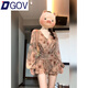 DGOV復古暈染碎花v領(lǐng)百褶連衣裙女夏季感氣質(zhì)度假短裙子 煙茶粉 S 【80-90斤】