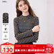 百圖（betu）女裝2025年秋季新款毛針織衫撞色條紋簡(jiǎn)約顯瘦長(cháng)袖上衣女2509D02 咖條紋 L （咖條紋預售11/05發(fā)貨）