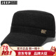 JEEP吉普帽子男士冬季加絨加厚帶護耳中老年平頂帽后封口帽子戶(hù)外休閑防寒保暖鴨舌帽冬天遮陽(yáng)帽 黑色 可調節