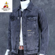 稻草人牛仔外套男春秋季寬松工裝夾克男士耐臟耐磨加絨厚保暖秋冬工作服 8915灰色 款 常規 M