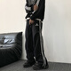 NEW OR MODE傘兵褲男hiphop潮流美式條紋運動(dòng)褲子高街vibe風(fēng)直筒垂感休閑長(cháng)褲 黑色 XL