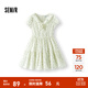 森馬（Semir）連衣裙女荷葉邊V領(lǐng)溫柔少女感2025夏季新款肌理碎花裙小清新 白綠色調(diào)00314 XL