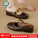 啄木鳥(niǎo)復古包頭拖鞋女2025春秋新款外穿法式瑪麗珍涼拖小個(gè)子增高女單鞋 淺棕色 37 (235mm) （建議拍大一碼）