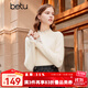 百圖betu女裝冬季新款毛衣蕾絲花邊半高領(lǐng)長(cháng)袖打底衫女2311T30 米白 L