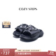 COZY STEPS可至[明星同款]男女款春夏新款舒適厚底拖鞋休閑外穿字母嘭嘭鞋 曜石黑+牙刷繡 羊皮鞋墊 37