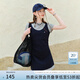 范思藍恩學院風藏青撞色拼接假兩件連衣裙女夏季2025新款裙子2835 藏青拼灰 M