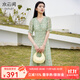 水云間綠色v領碎花連衣裙女2025夏季新款多巴胺度假風中長款雪紡連衣裙 豆沙綠花 L