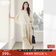 對白法式慵懶亞麻襯衫褲裙兩件套女2025夏新款松弛感寬松氣質(zhì)套裝 淺杏色 XL