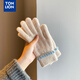 唐獅（TonLion）2025新款韓版拼色手套女生冬季保暖防寒毛線(xiàn)加厚觸屏學(xué)生騎車(chē)冬天 米色